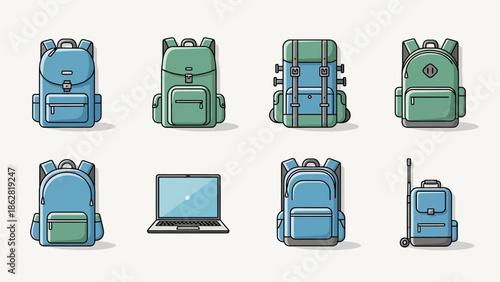 Collection of backpacks and luggage.