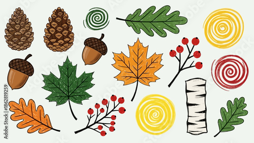 Collection of autumn leaves and branches.