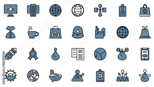 Collection of business and technology icons.