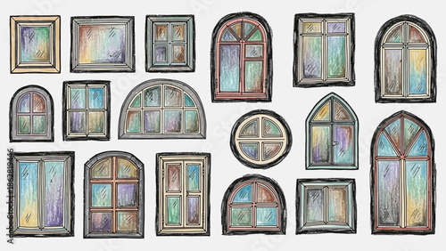 Collection of stained glass window frames.