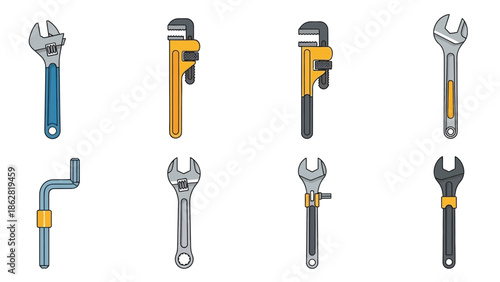 Collection of various adjustable wrenches.
