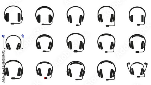 Collection of various black headphone icons.