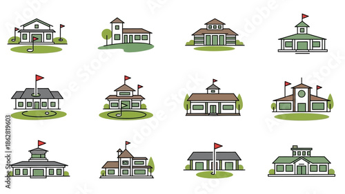 Collection of various golf clubhouses.