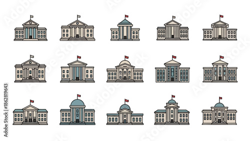 Collection of various house buildings icons.