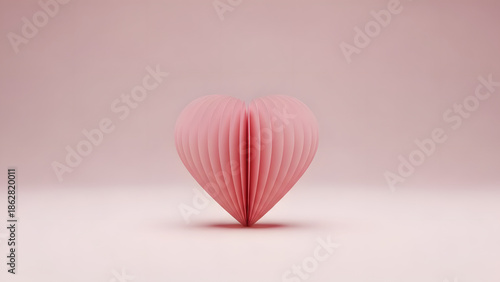 Single Pink Paper Heart on Pink Background – Minimalist Romantic Symbol