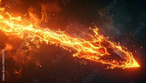 Fiery arrow trails across a dark backdrop with burning embers