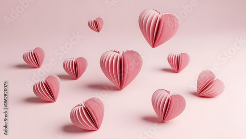 Pink Paper Hearts on Pink Background – Romantic and Minimalist Love Theme
