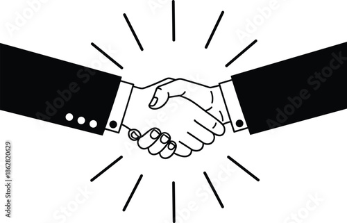 Business handshake agreement symbol partnership trust cooperation success deal negotiation collaboration black white vector illustration isolated background