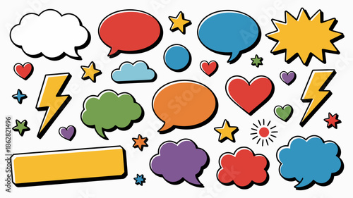 Vibrant Comic Speech Bubbles and Emoticons Set