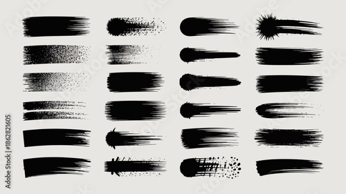 Dynamic Black Brush Strokes and Splatter Art Set