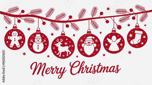 Festive Christmas Ornaments Merry Greeting Card Design