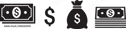 A collection of various dollar currency icons representing money, finance, and wealth