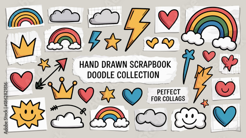 Colorful Hand Drawn Scrapbook Doodle Collection for Crafts