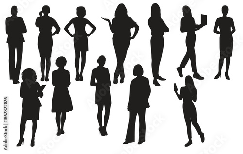 collection of stylish woman silhouettes in different poses 