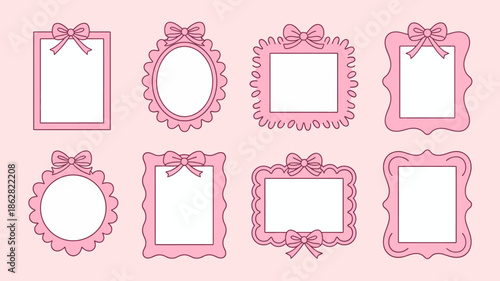 Pink Lace Picture Frame Templates with Ribbon Bows