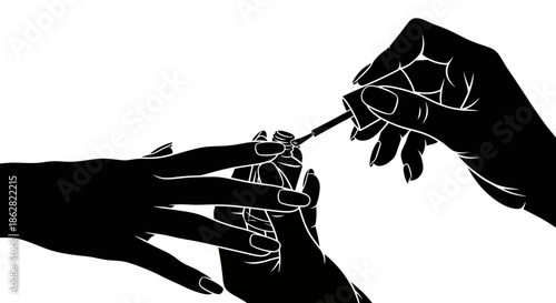 Elegant nail art silhouette depicting a hand applying nail polish with precision and care