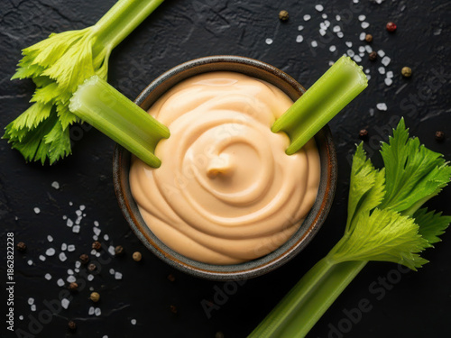 A healthy snack: celery and dip