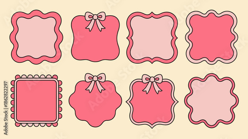 Pink Scalloped and Ribboned Frame Illustrations for Crafts