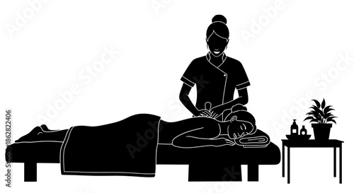 Serene spa silhouette: Massage therapy and relaxation for wellness seekers and rejuvenation