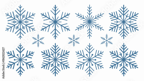 Blue Snowflakes Illustration Set, Winter Design Elements