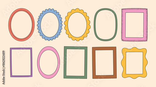 Colorful Scalloped and Rectangular Picture Frames Set