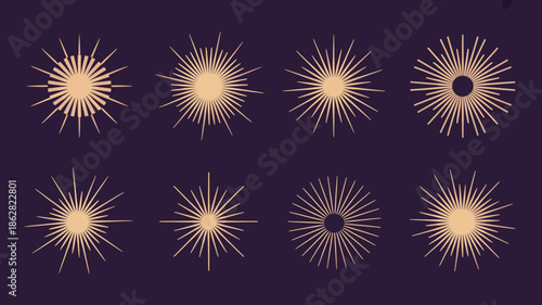 Radiating Sunburst Patterns on Dark Background, Geometric Designs