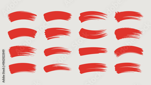 Vibrant Red Brush Strokes Set, Artistic Design Elements
