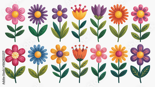 Vibrant Hand-Drawn Floral Illustrations, Colorful Flowers Set