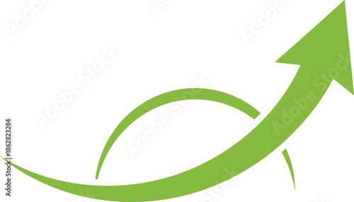 Green growth arrow symbol representing sustainable business development, financial success, environmental progress, ecological recovery, corporate social responsibility, and rising economic trends.
