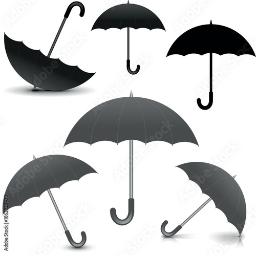 Black and White Simple flat umbrella icon, Nice umbrella isolated on white background.