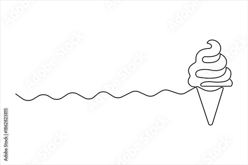 Continuous one line drawing of ice cream. delicious ice cream in waffle cone cold and sweet food for dessert vector illustration