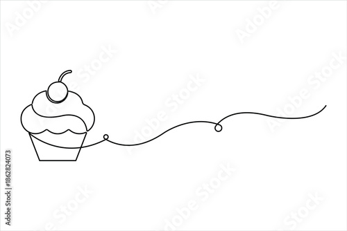 Continuous single line drawing of ice cream cup. Ice cream cup line art dessert, sweet and cold food illustration
