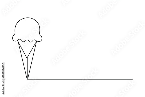 Continuous one line drawing of ice cream. delicious ice cream in waffle cone cold and sweet food for dessert vector illustration