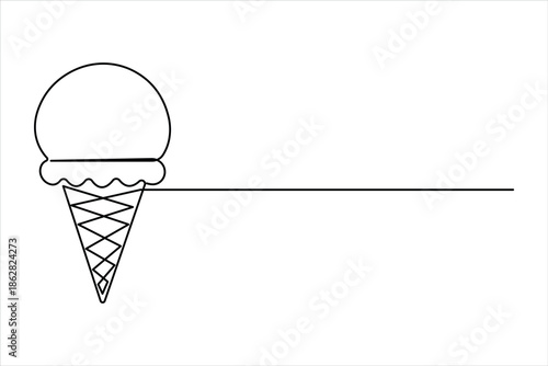 Continuous one line drawing of ice cream. delicious ice cream in waffle cone cold and sweet food for dessert vector illustration