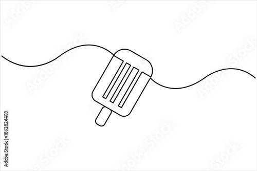 Continuous single line drawing of ice cream stick. Ice cream bar line art dessert, sweet and cold food illustration