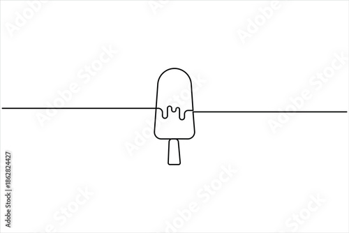 Continuous single line drawing of ice cream stick. Ice cream bar line art dessert, sweet and cold food illustration