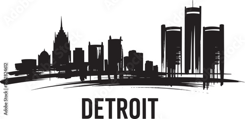 Detroit michigan skyline silhouette vector with brush stroke artistic style and city text