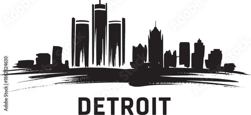 Detroit michigan skyline vector silhouette featuring artistic brush strokes and city name text