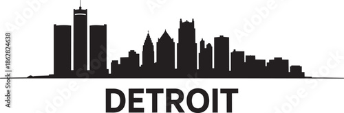 Detroit skyline silhouette against transparent background city vector art with text