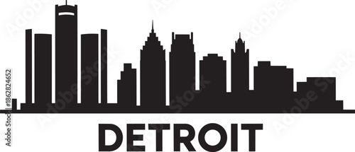 Detroit skyline silhouette with text on transparent background vector art