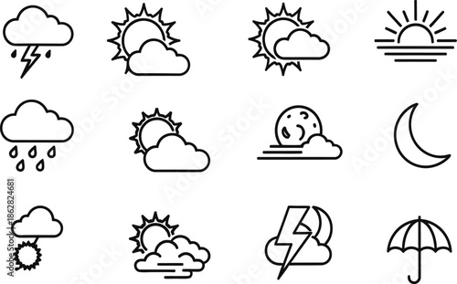 Weather icons set with various conditions and symbols
