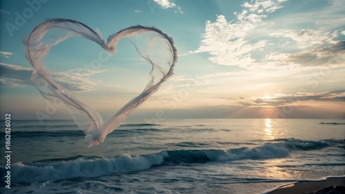 Large heart shape made of white clouds against a beautiful blue sky representing love peace and freedom in the natural environment. AI generated