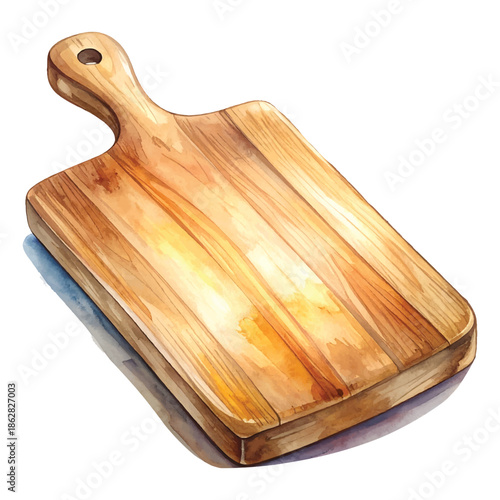 Watercolor illustration of a wooden cutting board with a handle vector illutrastion transparent background