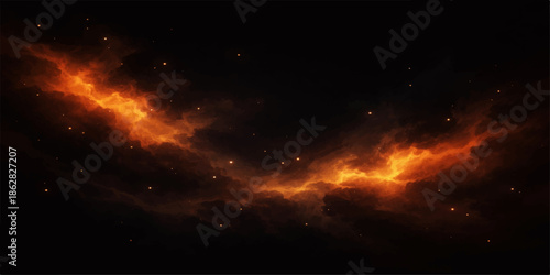 Vibrant orange nebula in outer space with stars