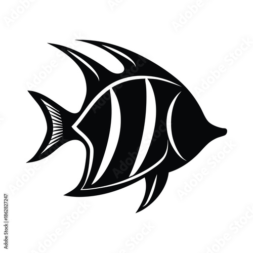 Angelfish silhouette vector, Underwater elements, Marine life nautical vector, Seafood silhouette vector