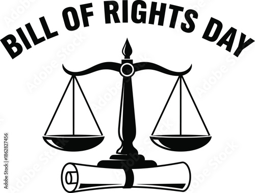 Bill of rights day logo with scales of justice