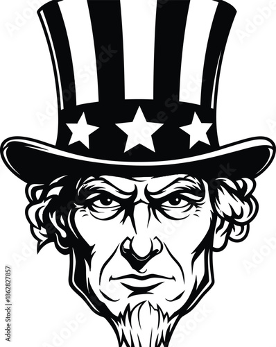 Illustration of uncle sam's face wearing a patriotic top hat
