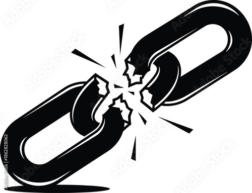 A broken chain link on a white background