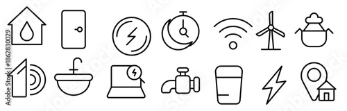  Public utilities linear signed icon collection. Signed thin line icons collection. Set of public utilities simple outline icons.