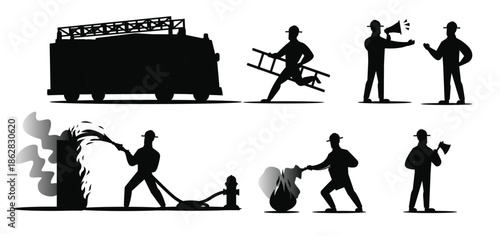 set of firefighter characters with different poses vector